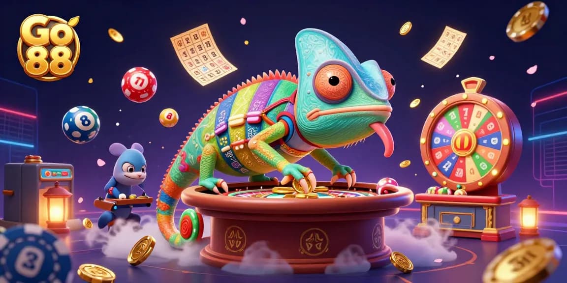 Experience thrilling moments at Go 88 as colorful lottery balls bounce in an electrifying casino setting.