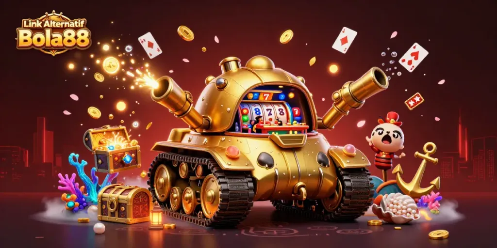 Experience the excitement of Link Alternatif Bola88 in this vibrant casino-themed digital illustration.