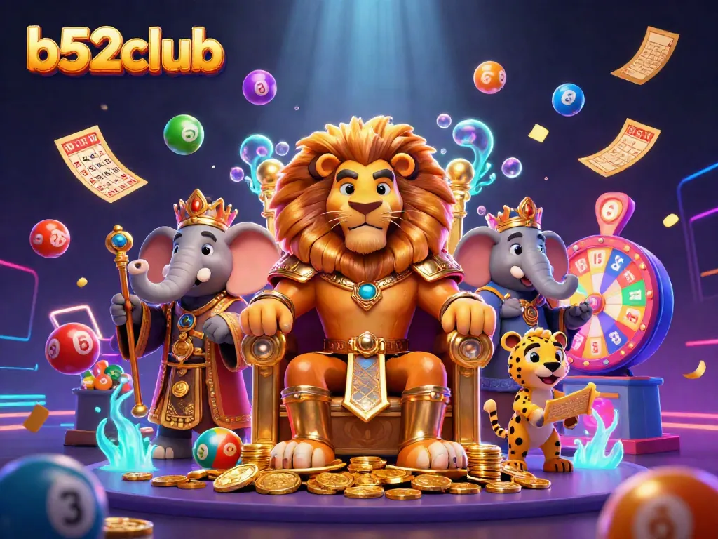b52club captures the exciting lottery experience with vibrant balls and dynamic prize elements.