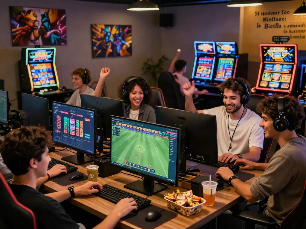 Exciting DA88 online gaming scene with diverse players celebrating wins and engaging in various games.