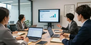 소액결제현금화에 대한 세미나에서 발표하는 전문가의 모습과 참여하는 사람들