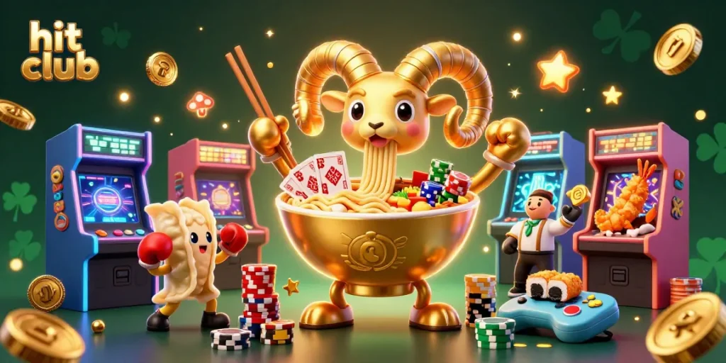 Engage in hit club gaming action with vibrant characters and colorful casino elements in this dynamic illustration.