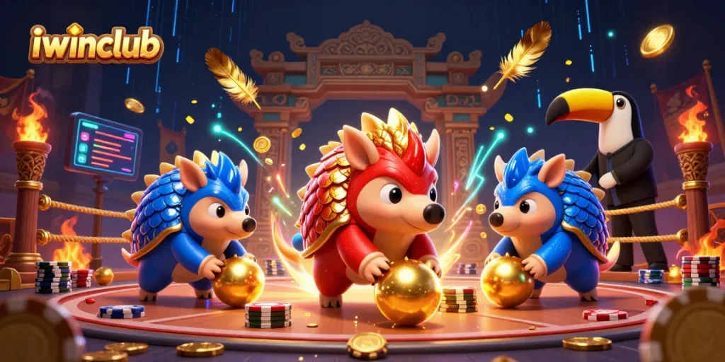 Engage with iwinclub's thrilling gameplay featuring vibrant pangolins and dynamic casino elements.