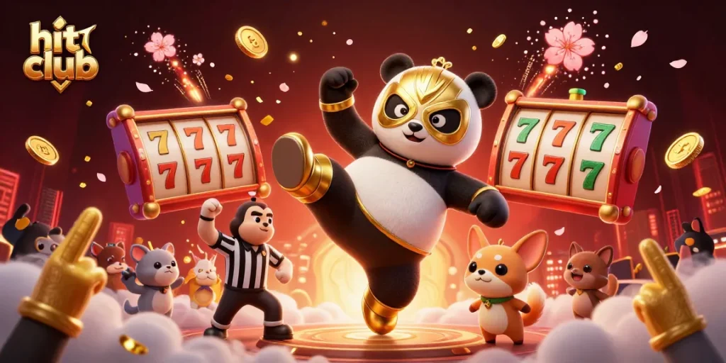 Experience the excitement of hit club with a 3D scene full of colorful slots and animated characters.