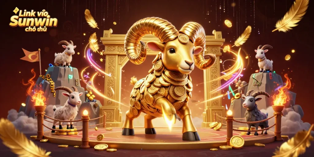 Join the excitement with Link vào Sunwin chính thức, as a golden ram charges through a vibrant casino scene.