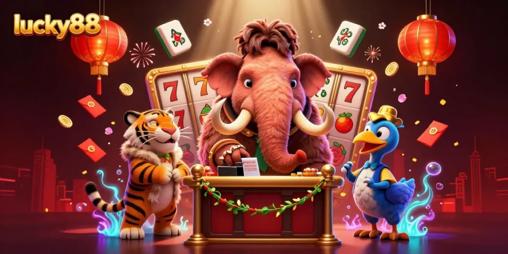 Experience lucky88 excitement with vibrant 3D casino characters and engaging slot game elements.