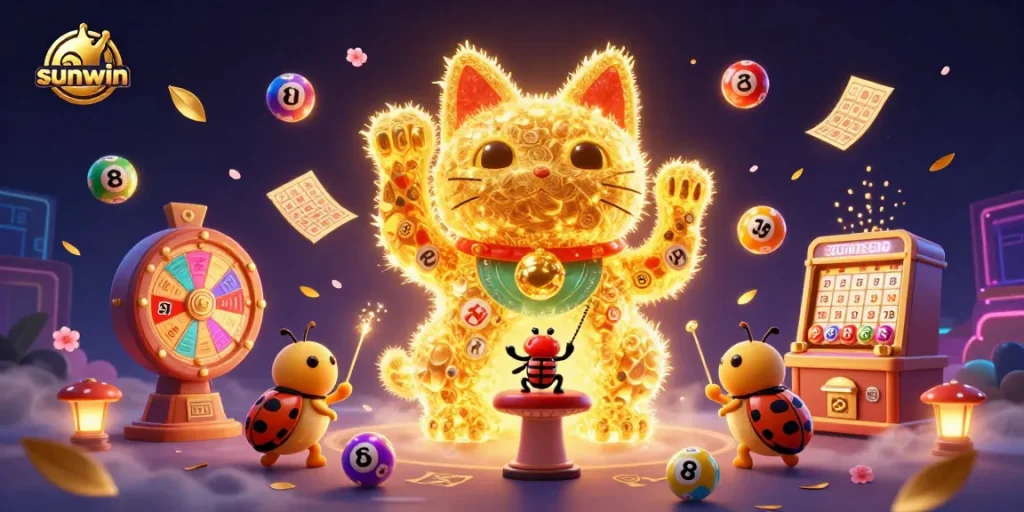 Experience the thrill of sunwin with vibrant casino elements in a stunning 3D illustration.
